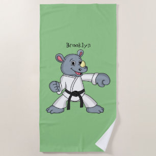 Toalha De Praia Cartoon bonito rhino kung fu