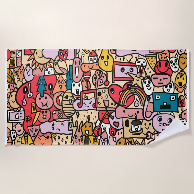 Toalha De Praia Cartoon Caracter Toss Desenhados Manuscritos Para  (Frente)