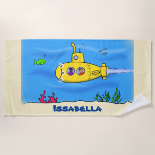 Toalha De Praia Cartoon submarino feliz