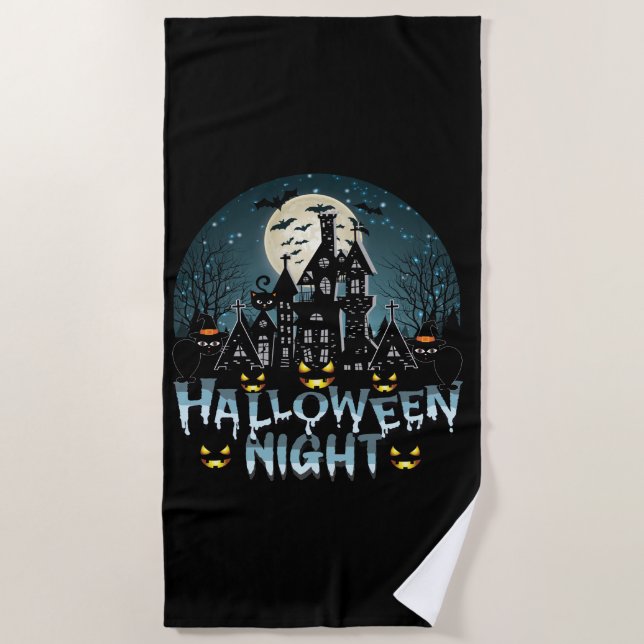 Toalha De Praia Casa Assombrada, Noite Assustadora do Halloween (Frente)