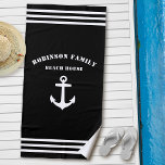 Toalha De Praia Casa Náutica Náutica Clássica de Praia da Família<br><div class="desc">Âncora Náutica Clássica com seu nome de família personalizada Beach House Toel. Esta toalha personalizada não só o manterá seco,  como também é uma peça divertida de conversa. Faz um presente de excelente para qualquer ocasião.</div>
