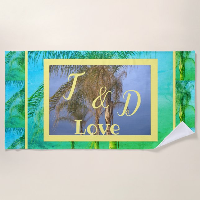 Toalha De Praia Casal Monograma Palm Trees Beach Towel (Frente)