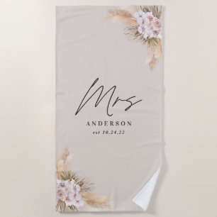 Toalha De Praia Casamento botânico seco elegante senhora pampas