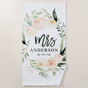 Toalha De Praia Casamento floral de cor verde de pêssego