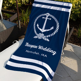 Toalha De Praia Casamento Personalizado de Âncora Azul Marinho Náu