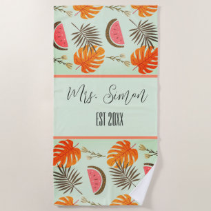 Toalha De Praia Casamento Personalizado Tropical Havaiana