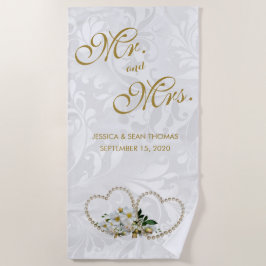 Toalha De Praia Casamento tema damasco dos corações & das flores