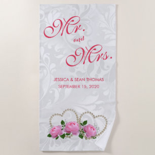 Toalha De Praia Casamento tema damasco dos corações & dos rosas