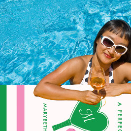 Toalha De Praia Casamento Verde e Rosa Preppy Pickleball