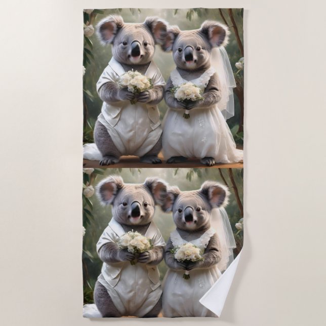 Toalha De Praia Casamento White Australiano Koala Bear (Frente)