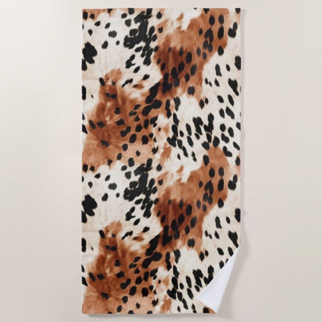 Toalha De Praia Castanho-Creme-Animal Cowhide (Frente)
