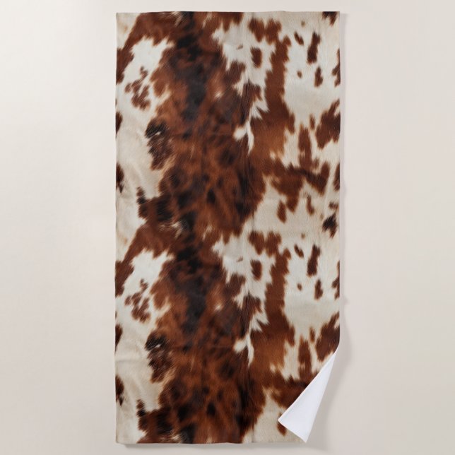 Toalha De Praia Castanho, Creme, Cowhide Ocidental (Frente)