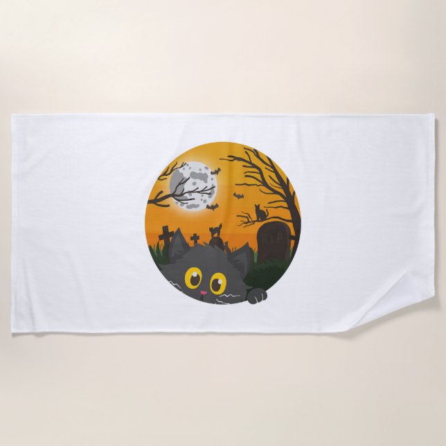 Toalha De Praia Cat Halloween Kitten Halloween (Frente)
