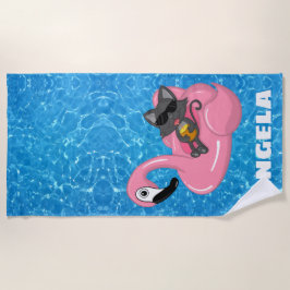 Toalha De Praia Cat Personalizado no Nome da Piscina Flamingo