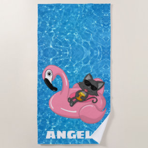 Toalha De Praia Cat Personalizado no Nome da Piscina Flamingo