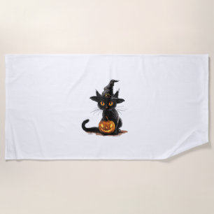 Toalha De Praia Cat Pumpkin Halloween