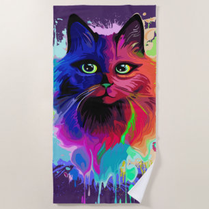 Toalha De Praia Cat Trippy Psychedelic Pop Art