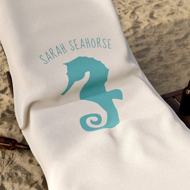 Toalha De Praia Cavalo de mar náutico na areia personalizado (A seahorse-y sandy beach towel with space fro your name)