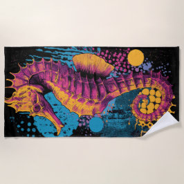 Toalha De Praia Cavalo-Marinho Pop Art Estilo de Rua Oceano Desenh