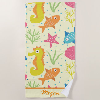 Toalha De Praia Cavalo marinho submarino, conchas de estrelas