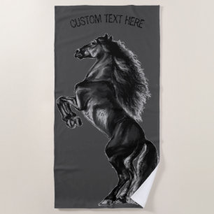 Toalha De Praia Cavalo Preto - Desenho Preto e Branco