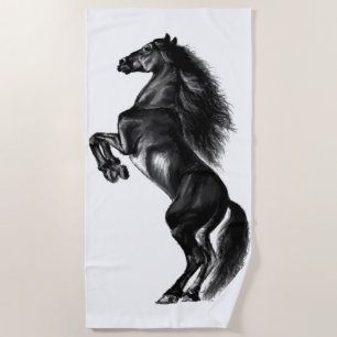 Toalha De Praia Cavalo Preto e Preto - Desenho Preto e Branco
