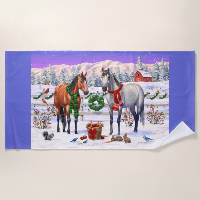 Toalha De Praia Cavalos de Natal em Snow Beach Towel (Frente)