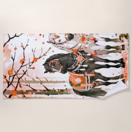 Toalha De Praia Cavalos numa Floresta Vermelha