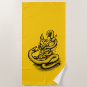 Toalha De Praia Caveira - Cabeça Diabo com Cobra