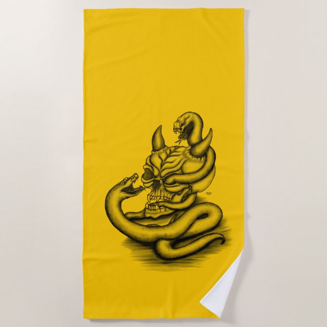 Toalha De Praia Caveira - Cabeça Diabo com Cobra (Frente)