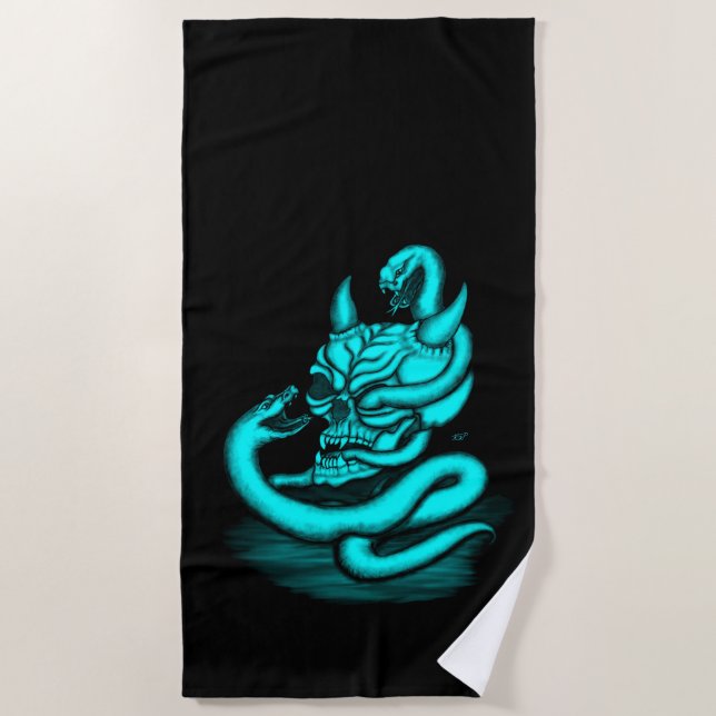 Toalha De Praia Caveira - Cabeça Diabo com Cobra (Frente)