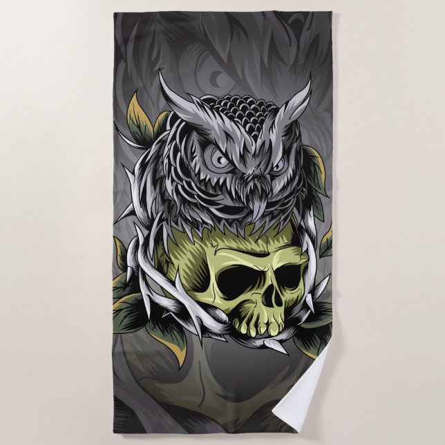 Toalha De Praia Caveira e Coruja (Frente)