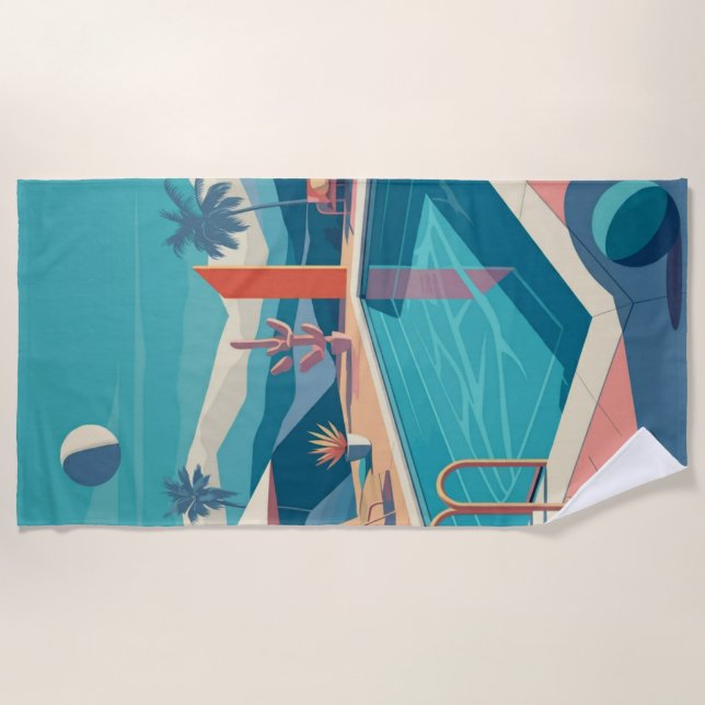 Toalha De Praia Cena de Piscina futurística (Frente)