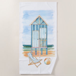 Toalha De Praia Cena de praia aquarela