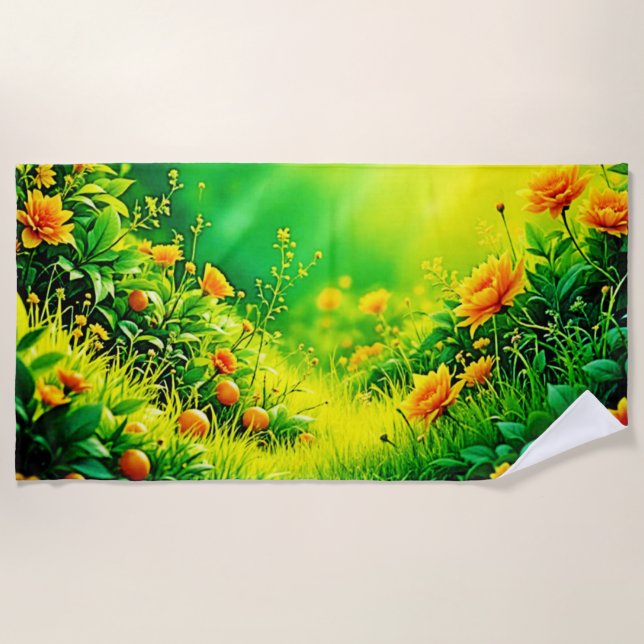 Toalha De Praia Cena do Sol do Jardim de Lush (Frente)