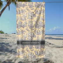 Cena Vintage Preto Amarelo Toile de Jouy Francês