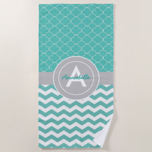 Toalha De Praia Cerceta Chevron cinzento Quatrefoil