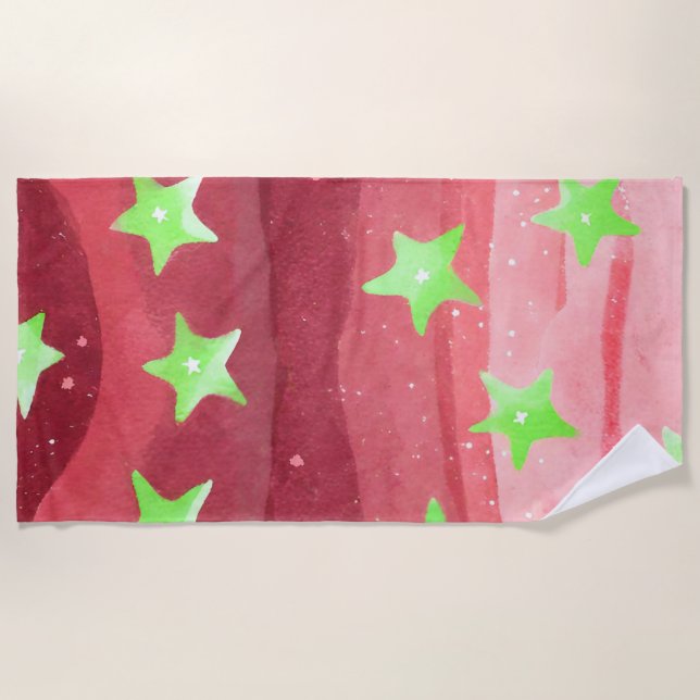Toalha De Praia céu vermelho com estrelas (Frente)