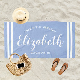 Toalha De Praia Chambray Blue Girls Weekend Nome Personalizado