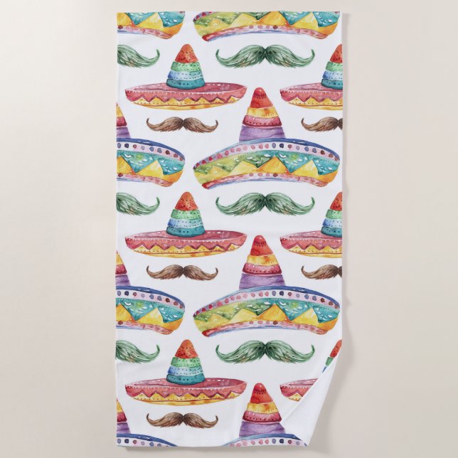Toalha De Praia Chapéus de Bigode da Festa de Cinco de Mayo (Frente)