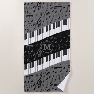 Toalha De Praia Chaves Monogrammed do piano da curva e notas