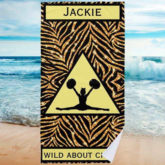 Toalha De Praia Cheerleader Dourado Zebra Selvagem Sobre Cheer (Criador carregado)