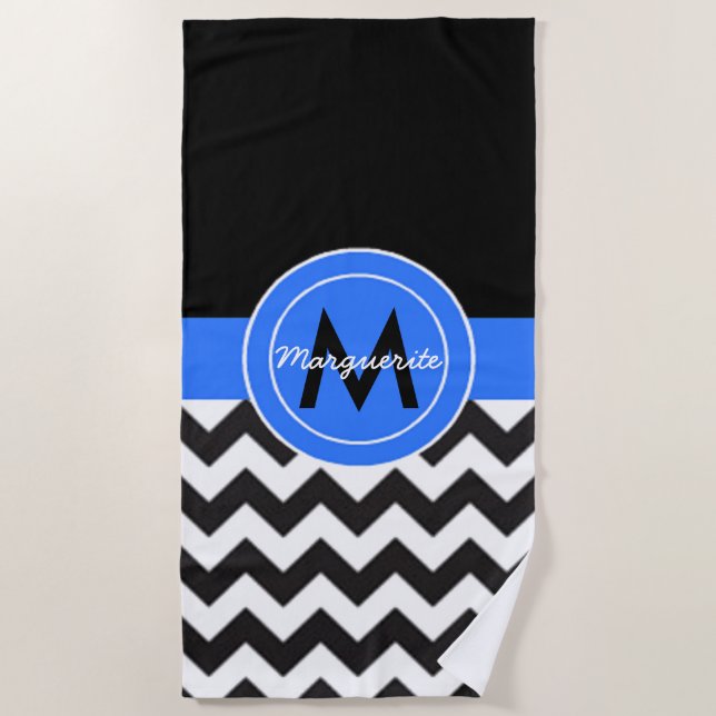 Toalha De Praia Chevron Azul Preto (Frente)