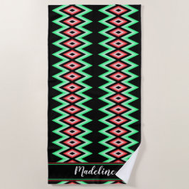 Toalha De Praia Chevron Calliographic Name Red Green Tropical Beac