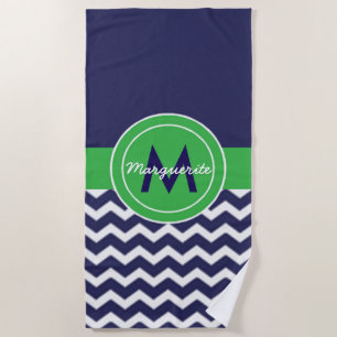 Toalha De Praia Chevron verde azul escuro