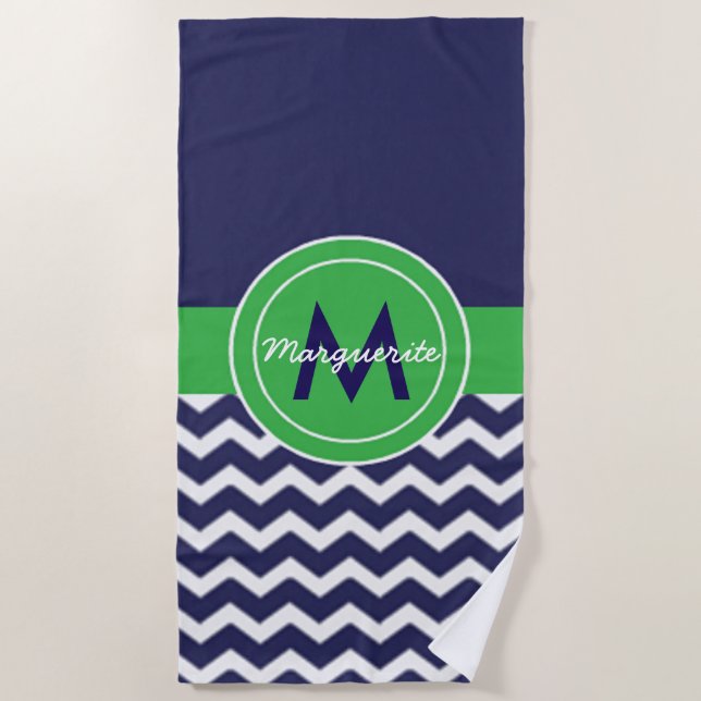 Toalha De Praia Chevron verde azul escuro (Frente)