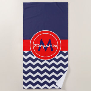 Toalha De Praia Chevron vermelho azul escuro