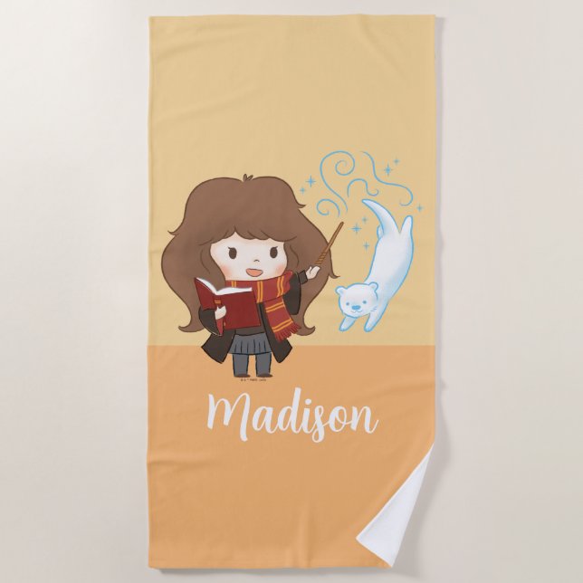 Toalha De Praia Chibi Hermione Granger Patronus (Frente)