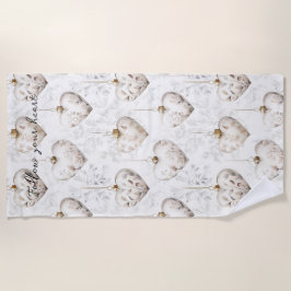 Toalha De Praia Chic Cream Grey Hearts Ornaments  