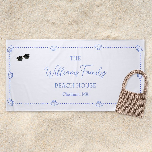 Toalha De Praia Chic de Shell Azul Costeira da Casa de Praia da Fa (Criador carregado)